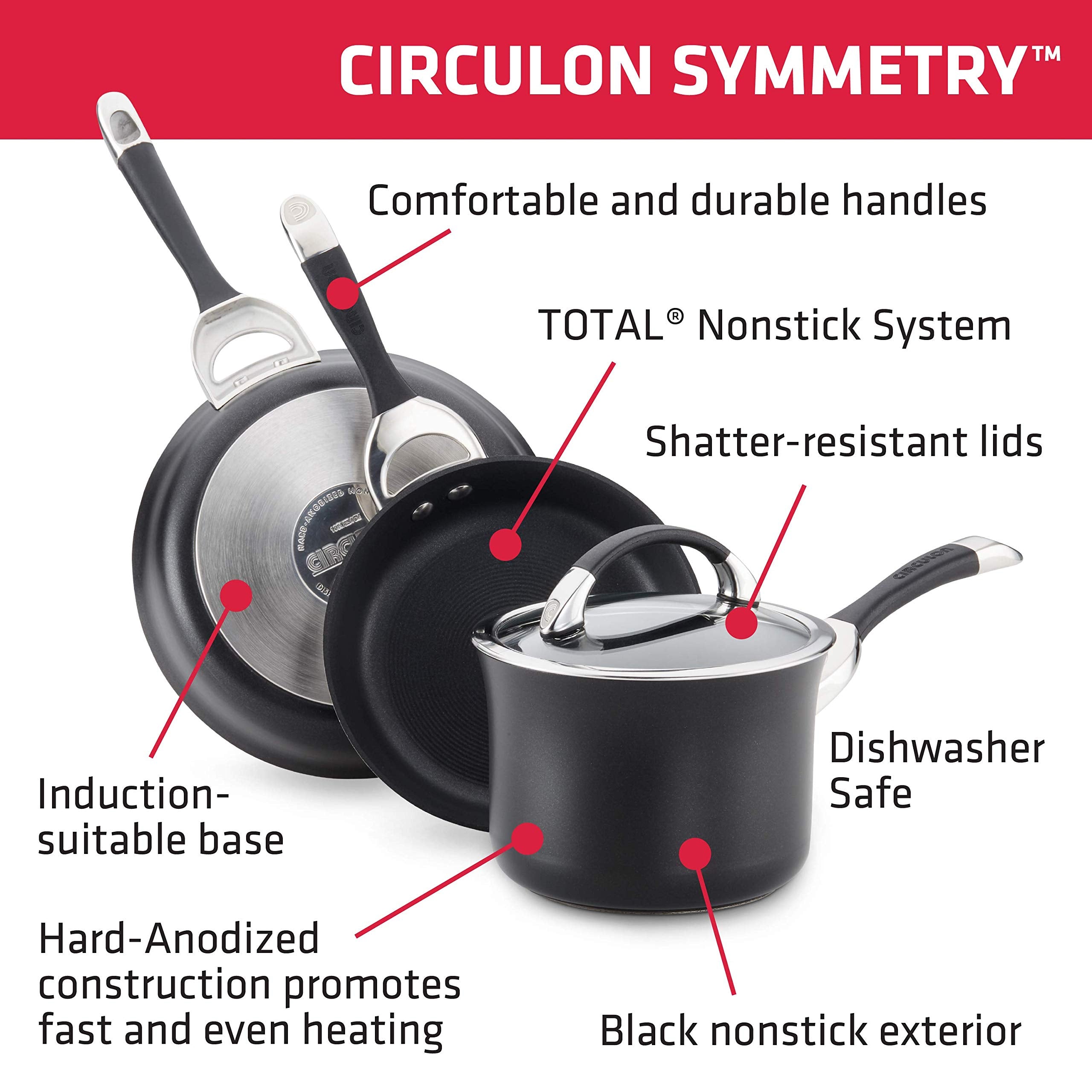 Circulon Symmetry Hard Anodized Nonstick Stir Fry / Wok Pan With Helper Handle - 14 Inch, Black